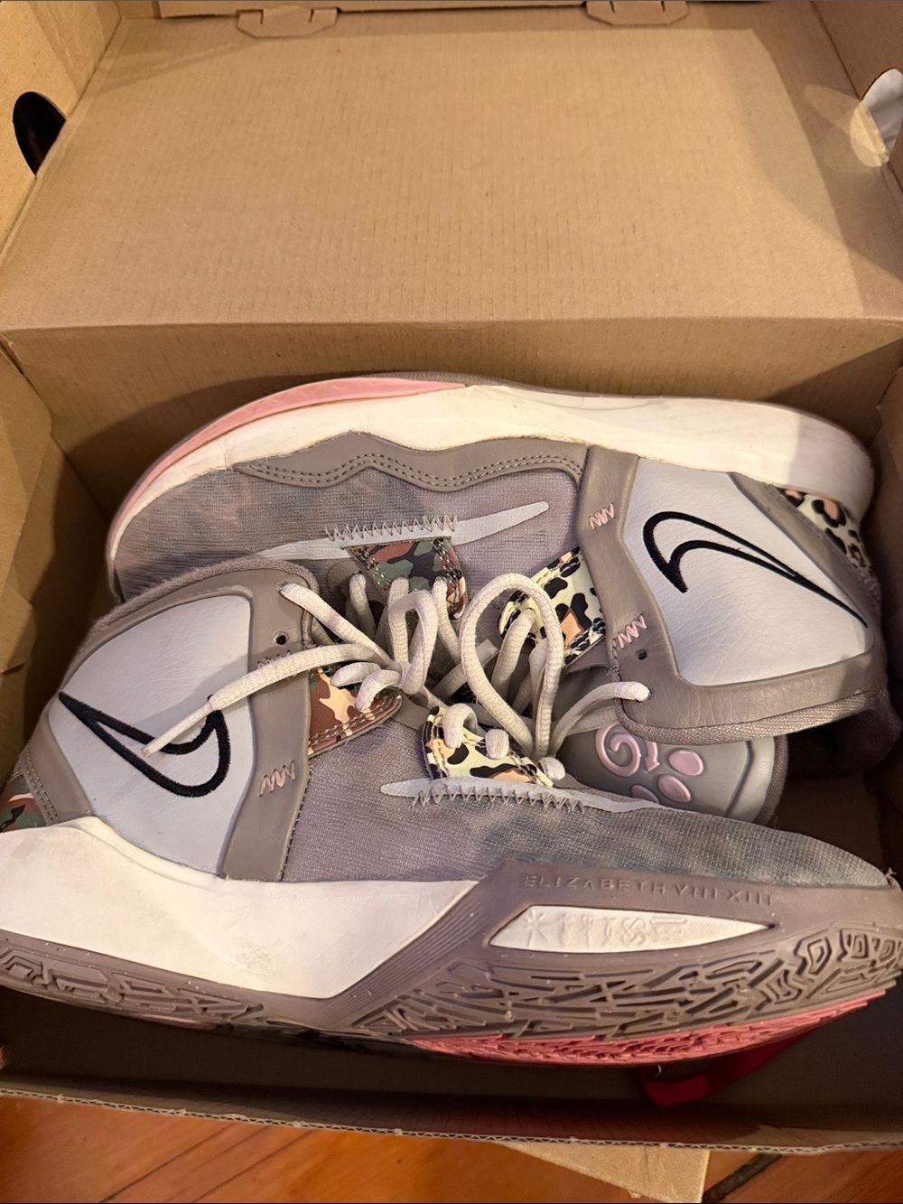 Kyrie Nike Gray and Pink Athletic Sneakers